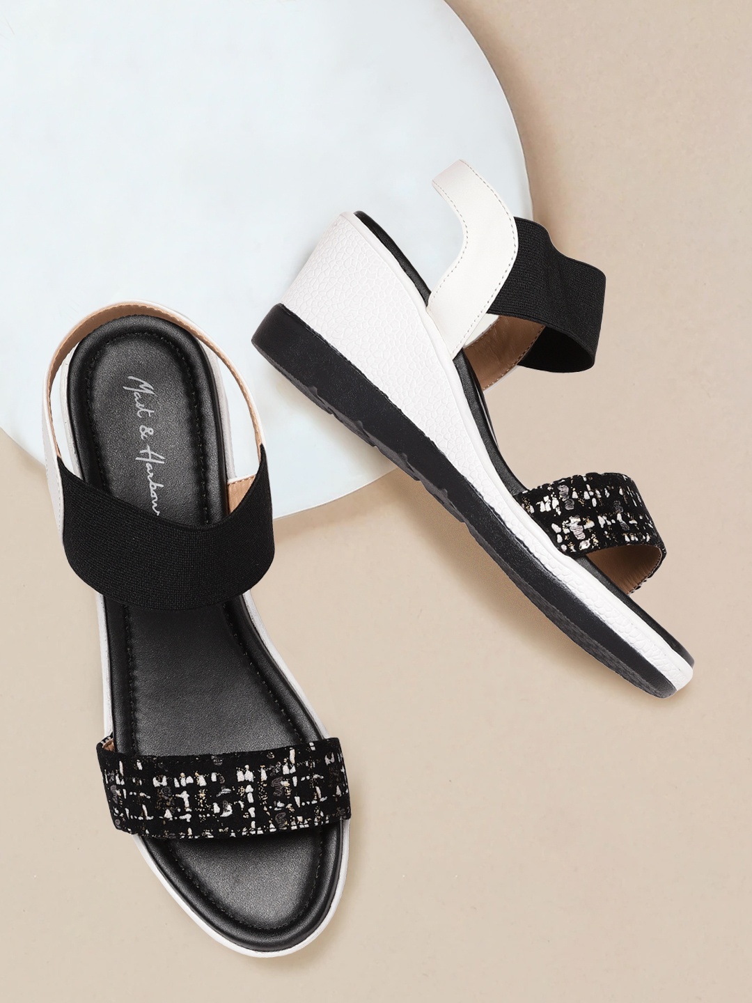 

Mast & Harbour Women Black & White Printed Wedge Heels
