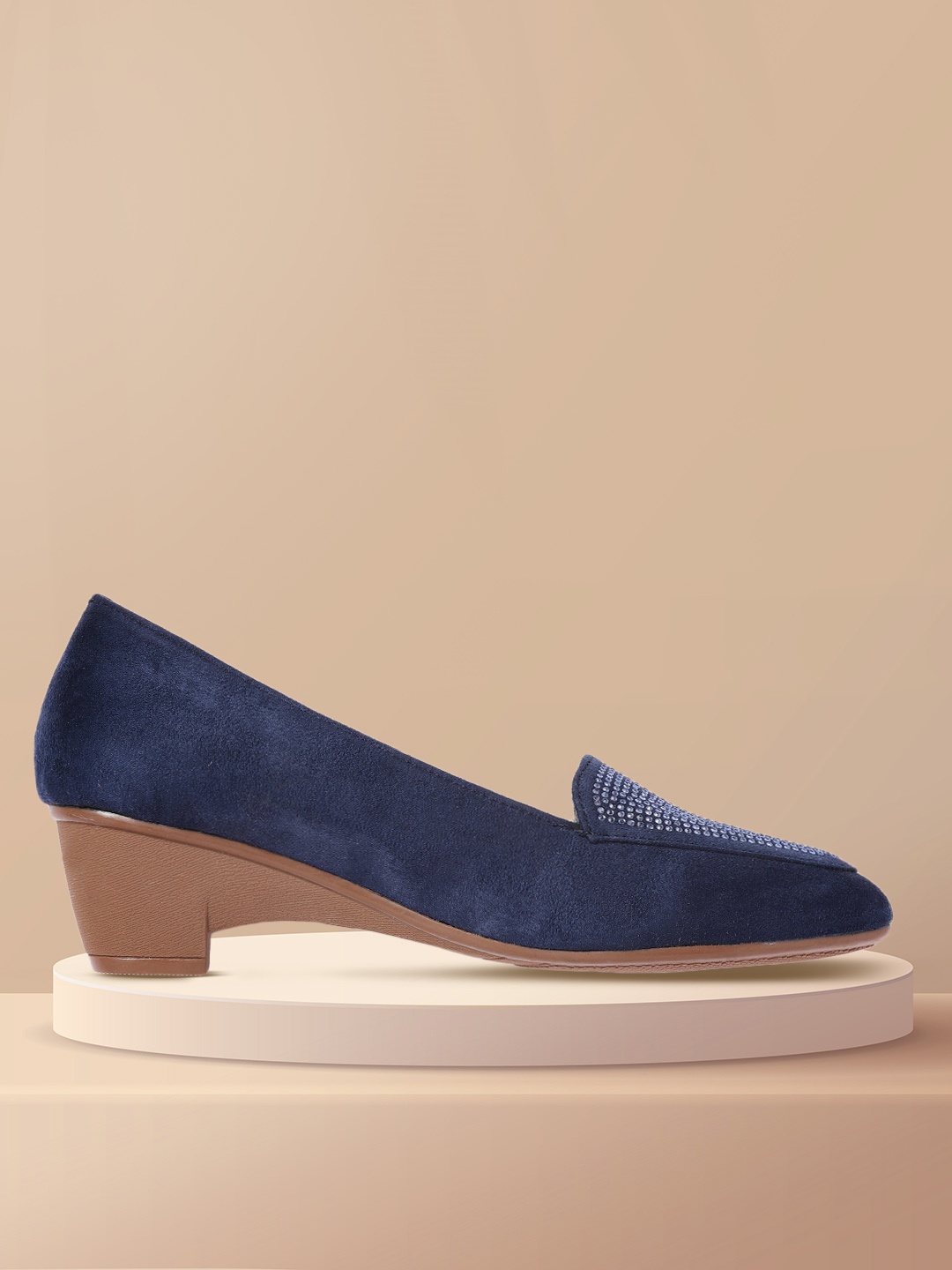 

DressBerry Navy Blue Embellished Wedge Pumps