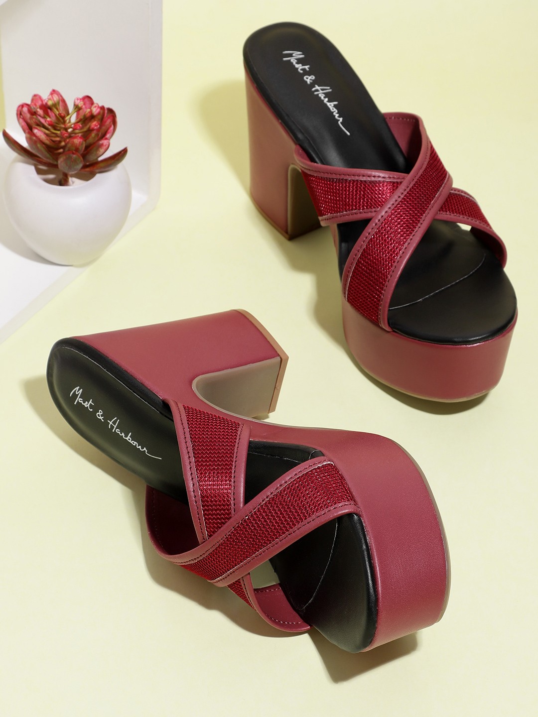 

Mast & Harbour Women Maroon Woven Design Platforms