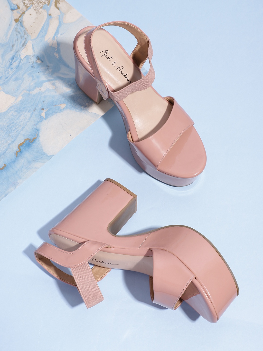 

Mast & Harbour Women Peach-Coloured Patent Finish Platforms