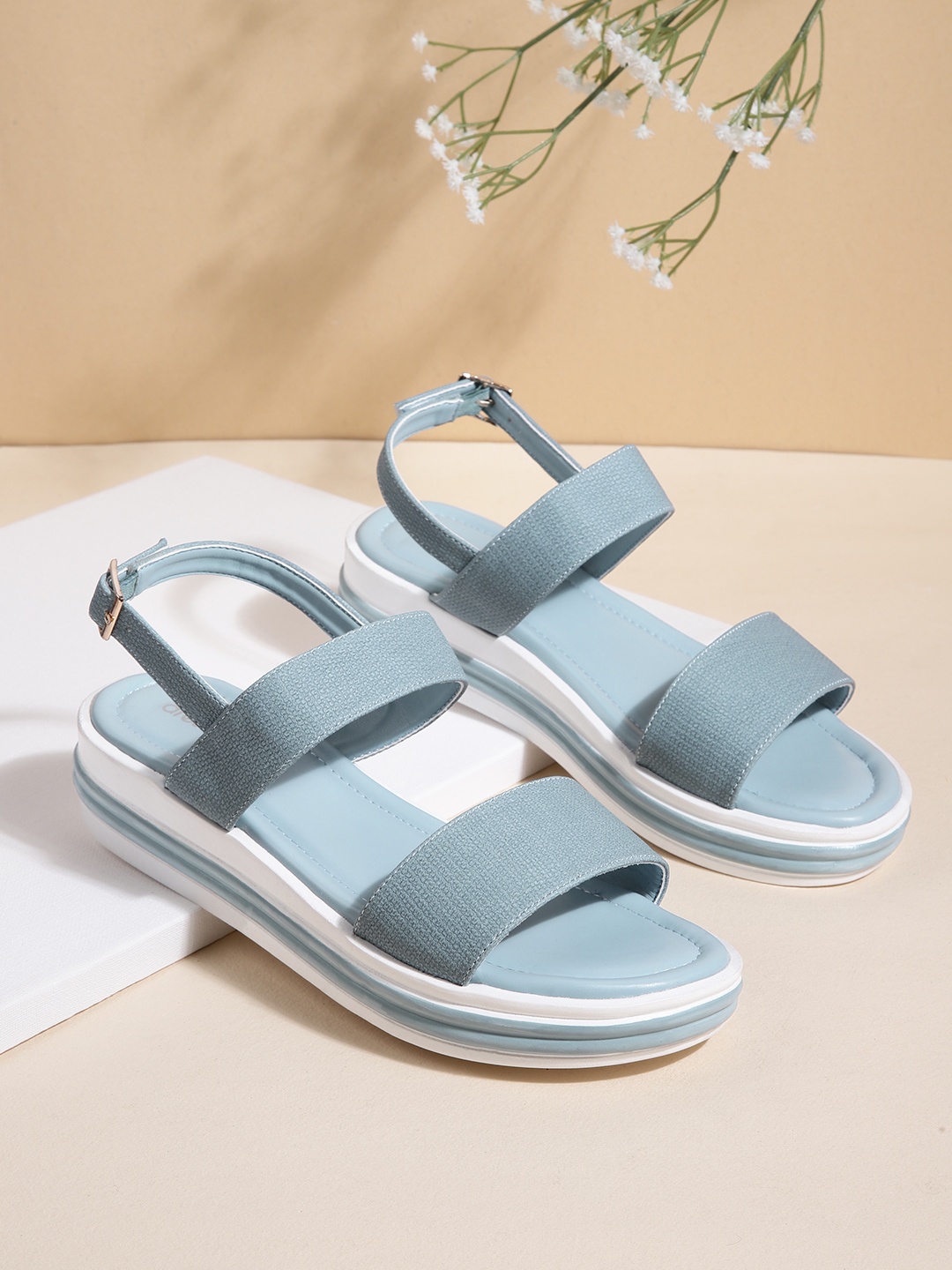 

DressBerry Blue Textured Flatform Heel Sandals