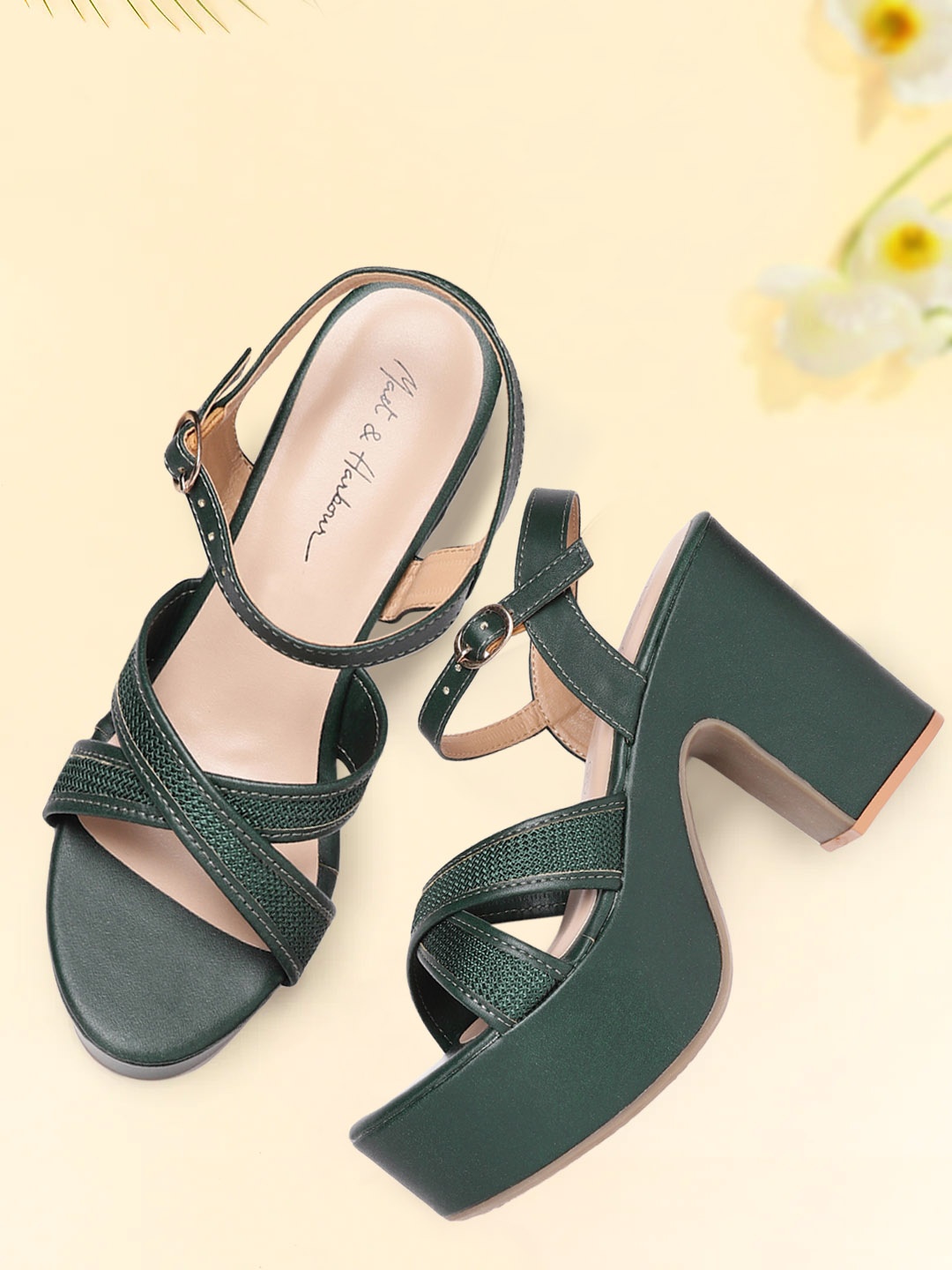 

Mast & Harbour Green Woven Design Platform Heels