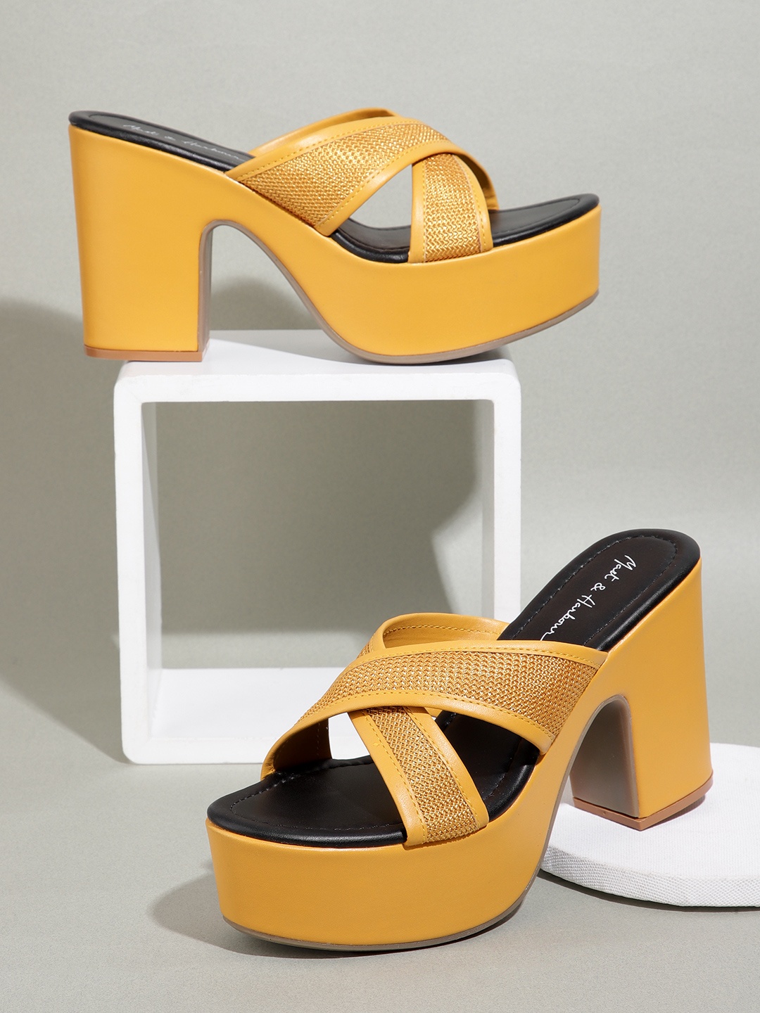 

Mast & Harbour Mustard Yellow Woven Design Platform Heels