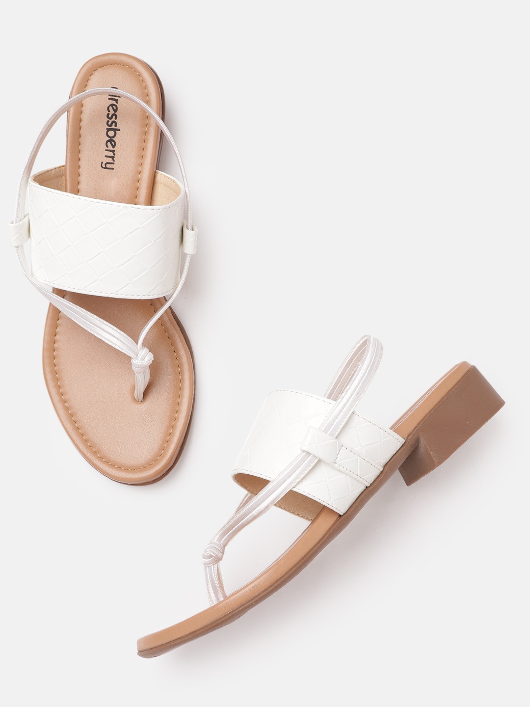 

DressBerry Women White Basketweave Textured Open Toe Flats