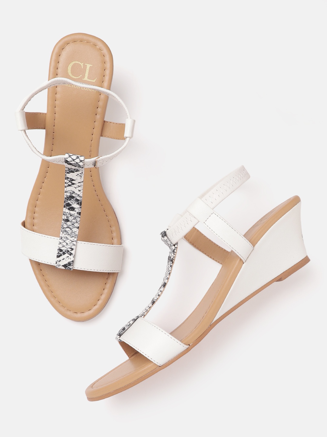 

Carlton London White & Black Snakeskin Textured Wedges