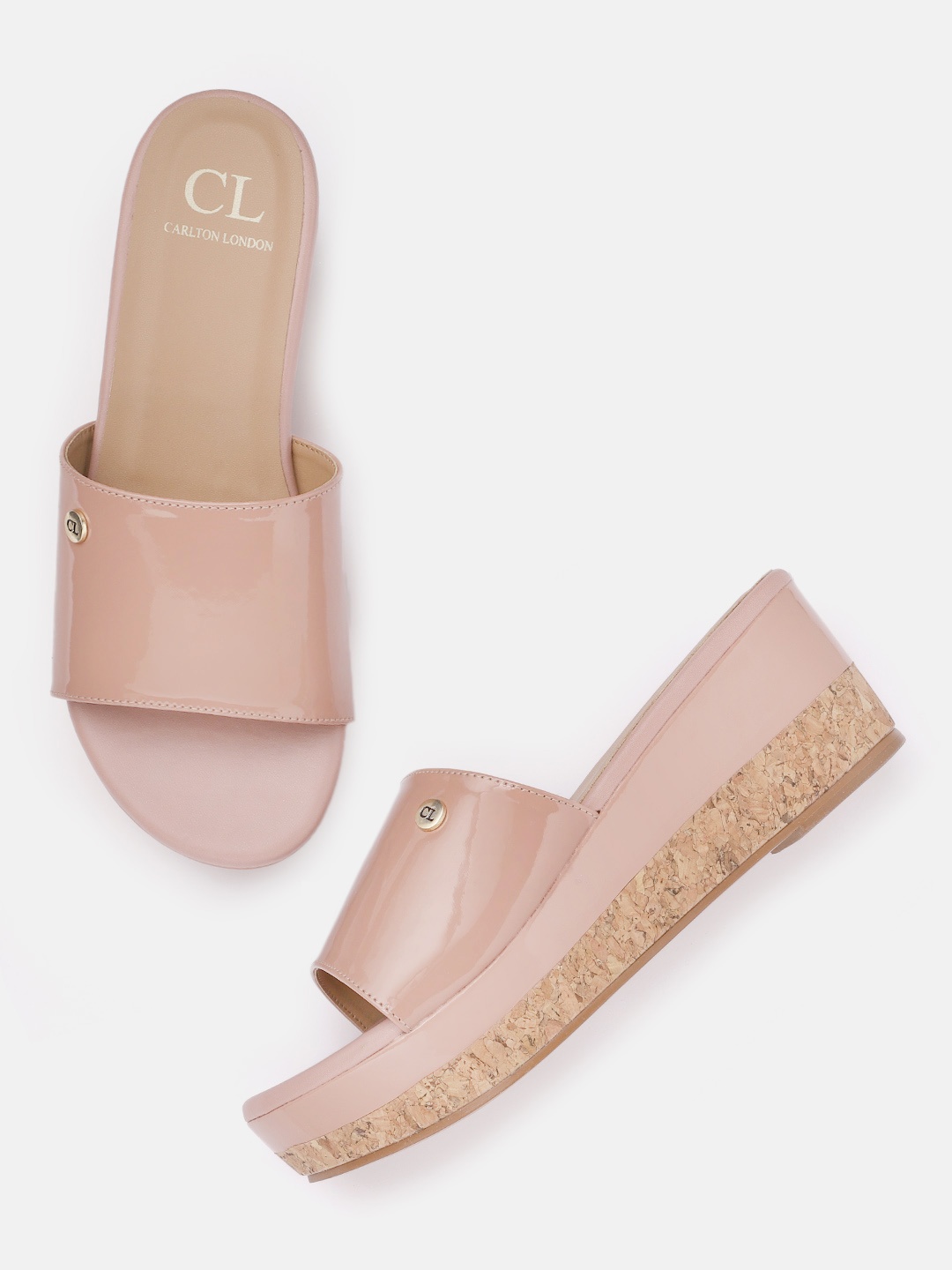 

Carlton London Peach-Coloured Solid Open-Toe Wedges