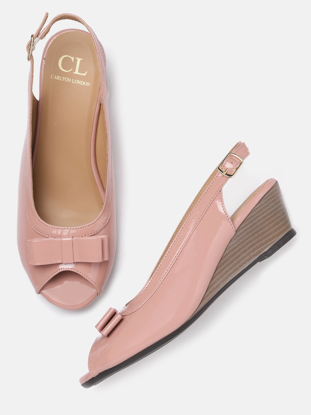 

Carlton London Pink Glossy Finish Peep Toe Wedges