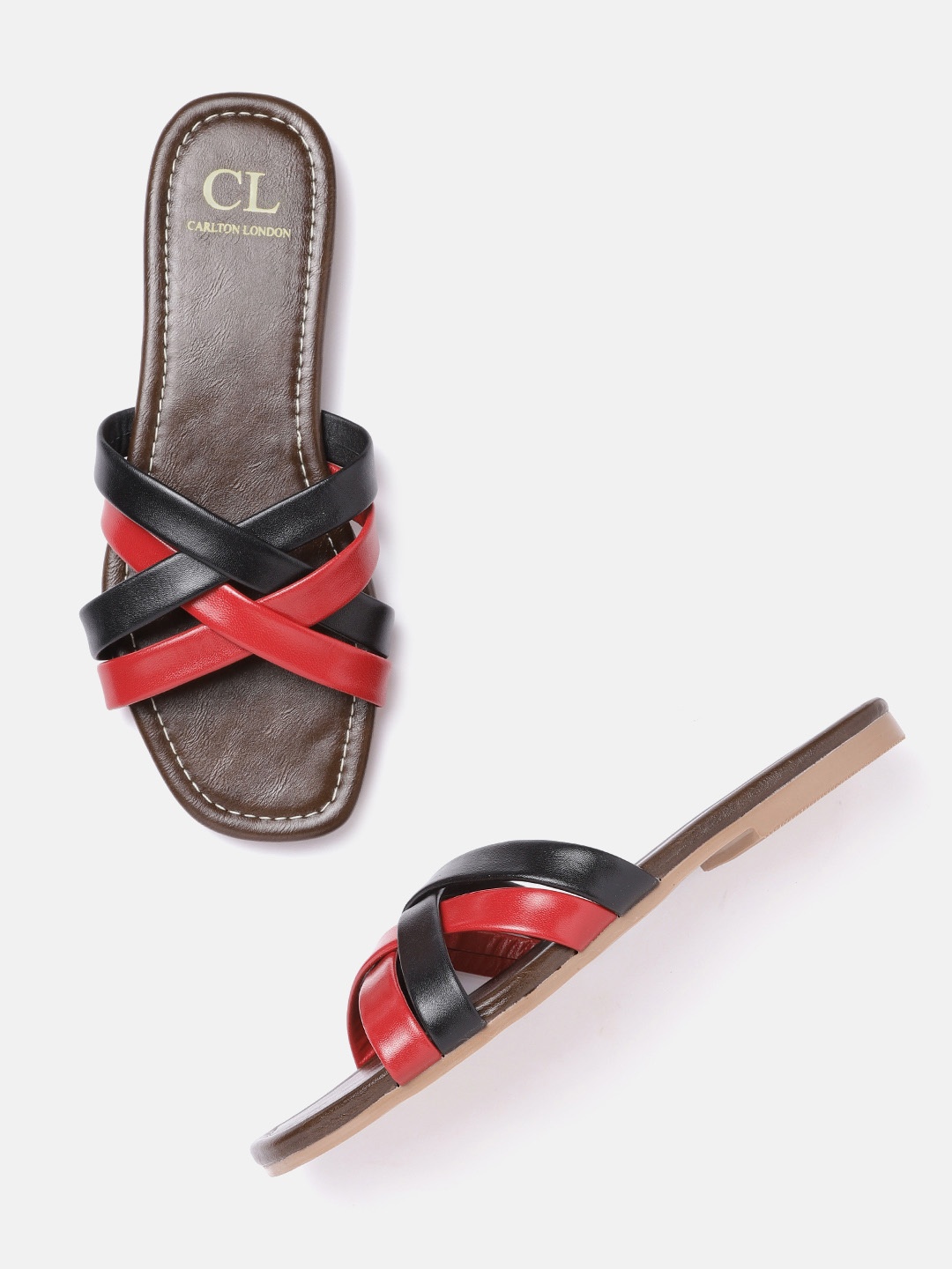 

Carlton London Women Red & Black Colourblocked Open Toe Flats