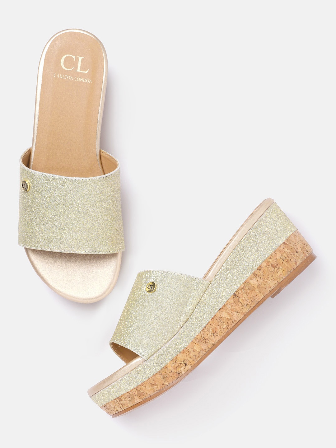 

Carlton London Gold-Toned Shimmer Open-Toe Wedges