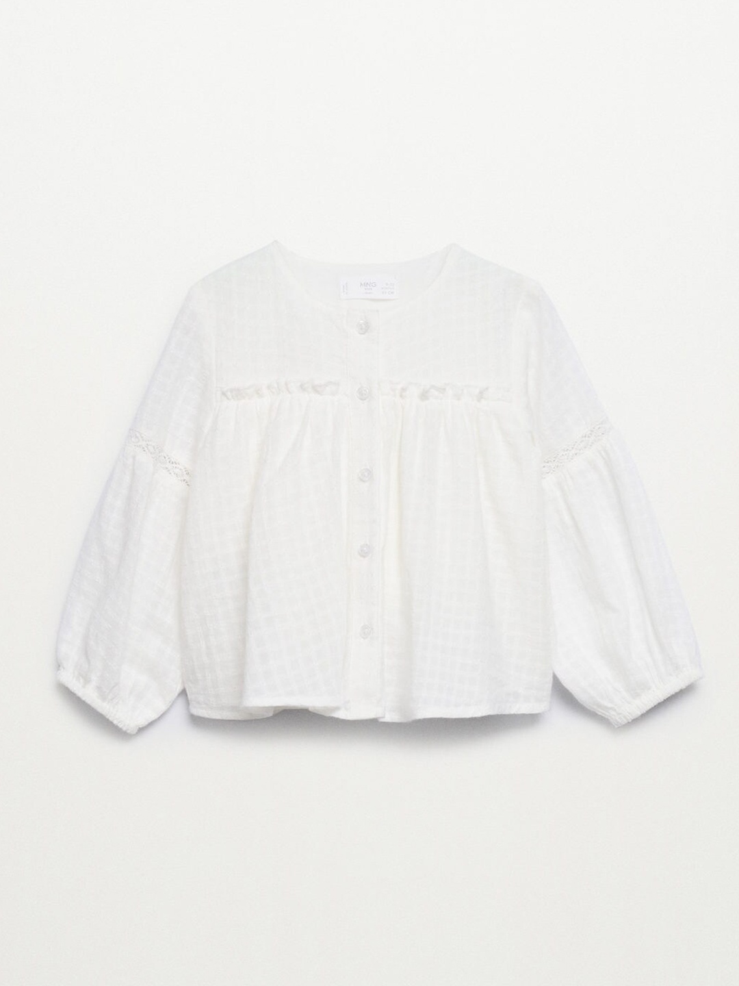 

Mango Kids Girls Off-White Cotton Self-Design A-Line Top with Ruffles Detail