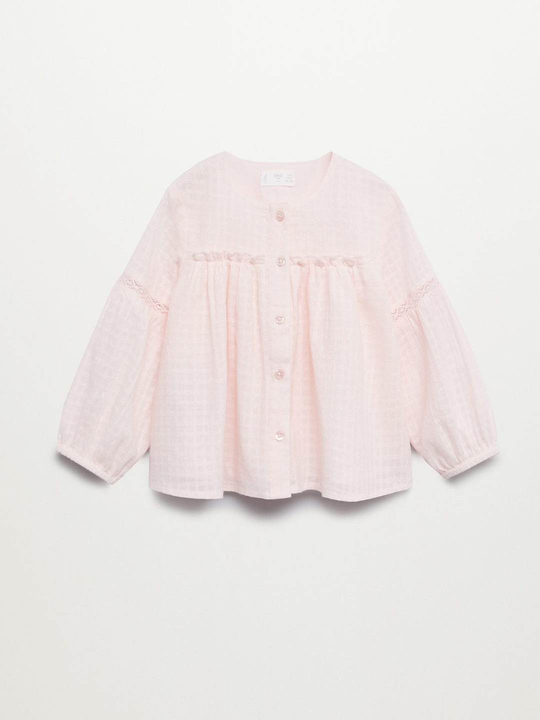 

Mango Kids Girls Pink Self Design Cotton A-Line Top
