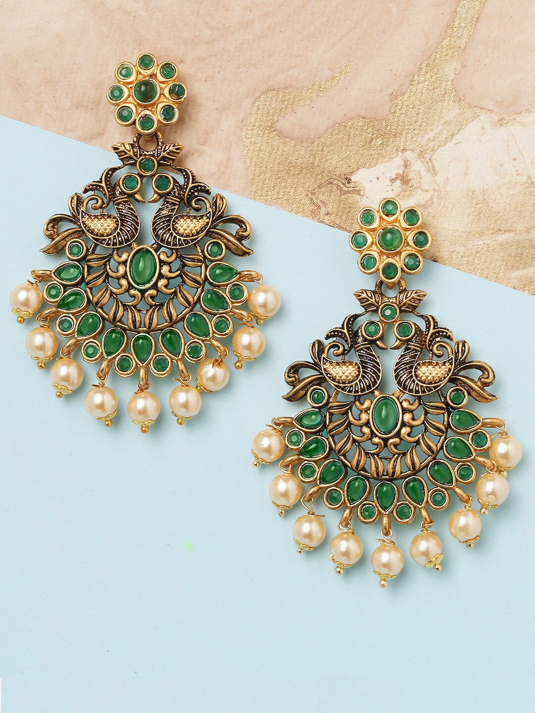 

OOMPH Gold-Toned Peacock Shaped Drop Earrings