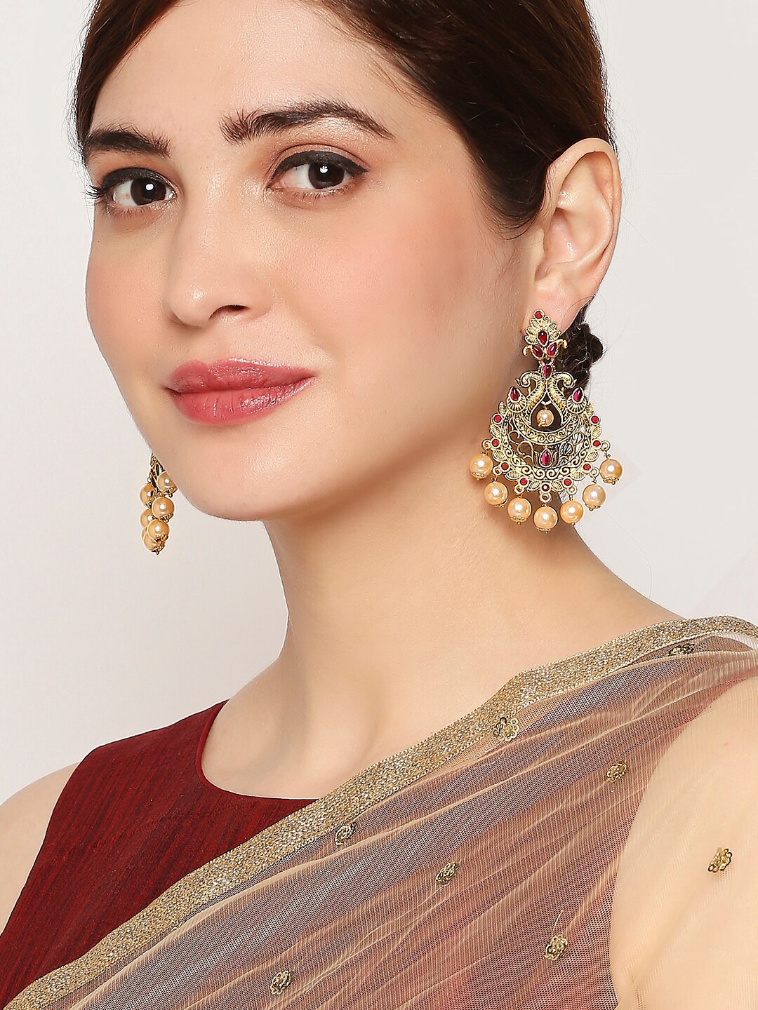 

OOMPH Gold-Toned Peacock Shaped Drop Earrings