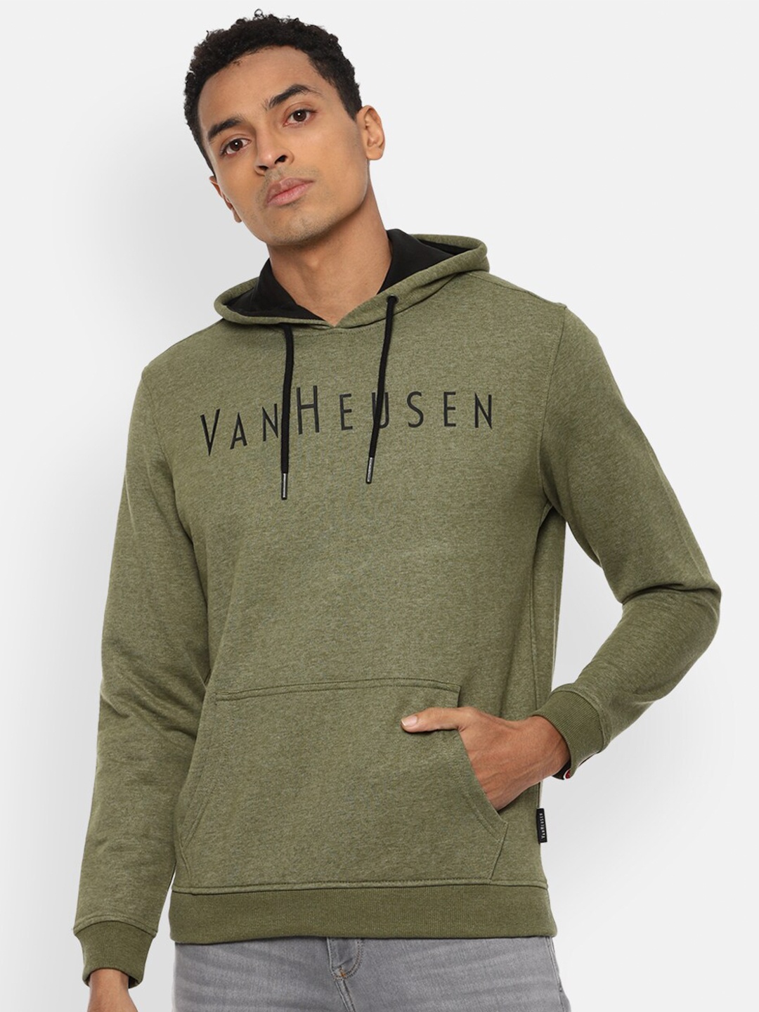 

Van Heusen Sport Men Olive Green Printed Hooded Sweatshirt
