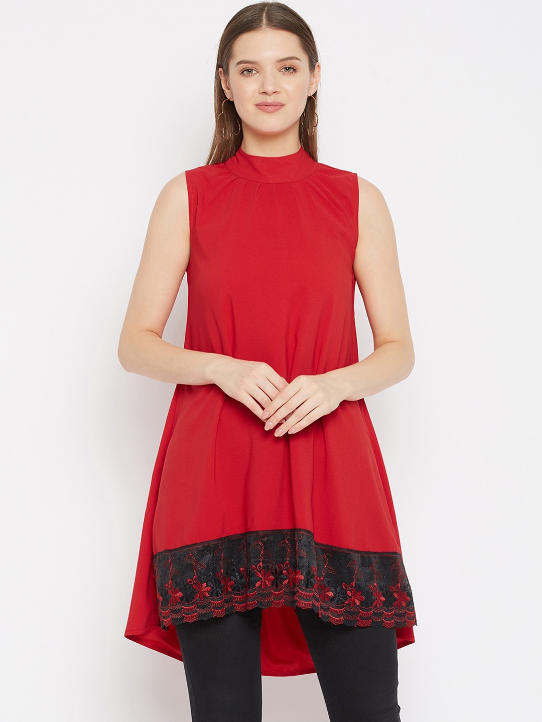 

Imfashini Women Red & Black Thread Work Anarkali Kurta