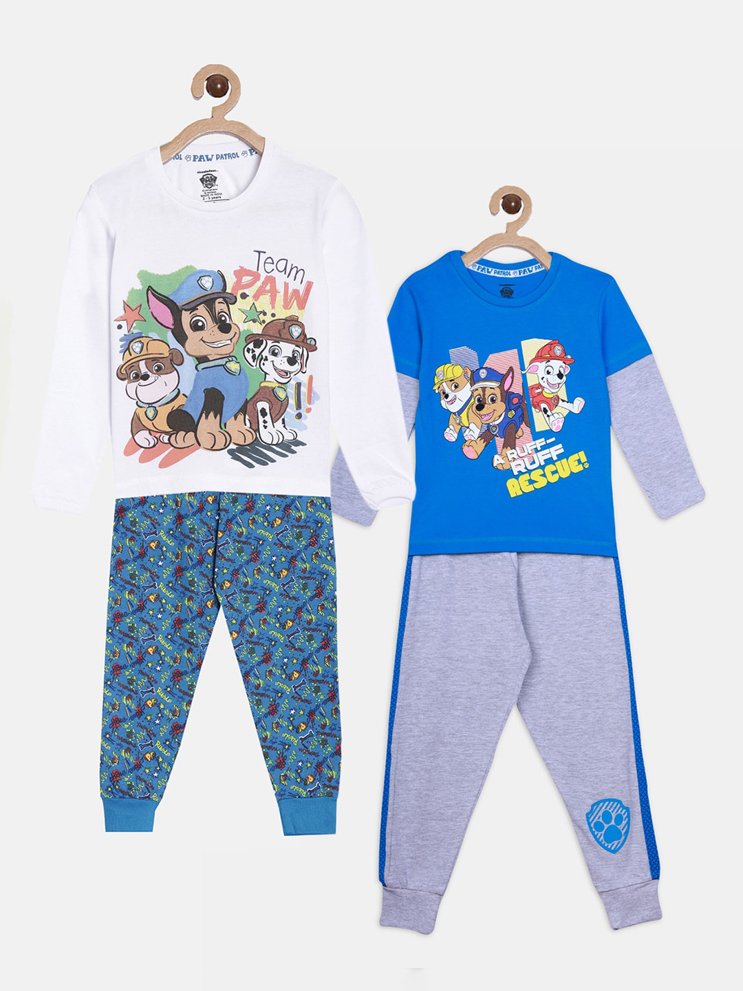 

Nap Chief Boys Pack Of 2 White & Blue Paw Patrol Printed Organic Cotton Night suits