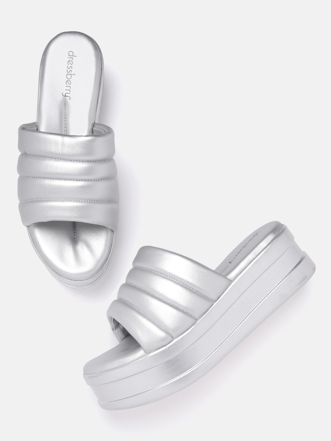 

DressBerry Women Silver-Toned Flatform Heels