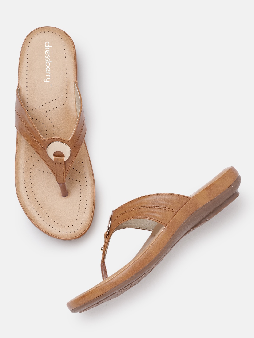 

DressBerry Women Tan Brown Solid Open Toe Flats
