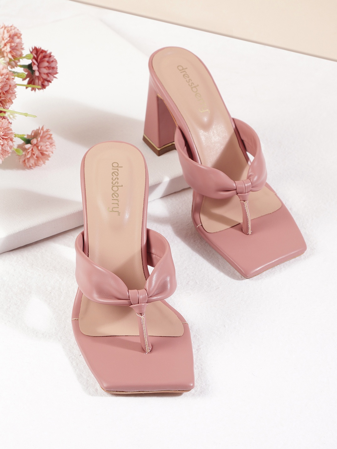 

DressBerry Women Pink Solid Block Sandals