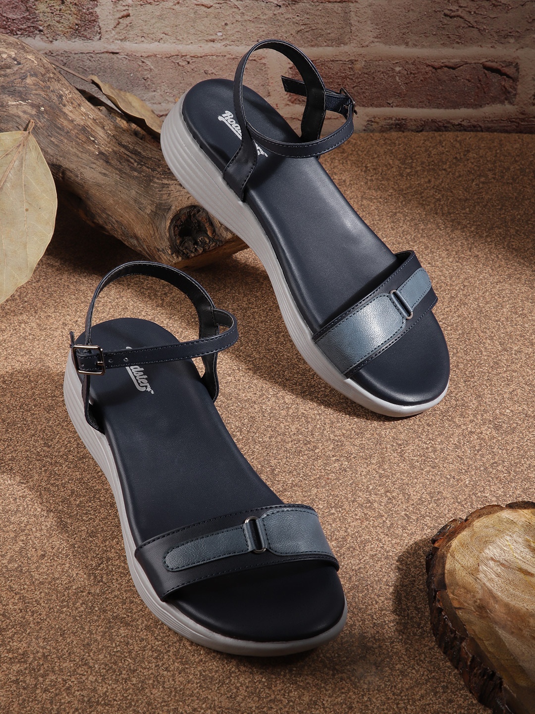 

Roadster Women Colourblocked Open Toe Flats, Navy blue