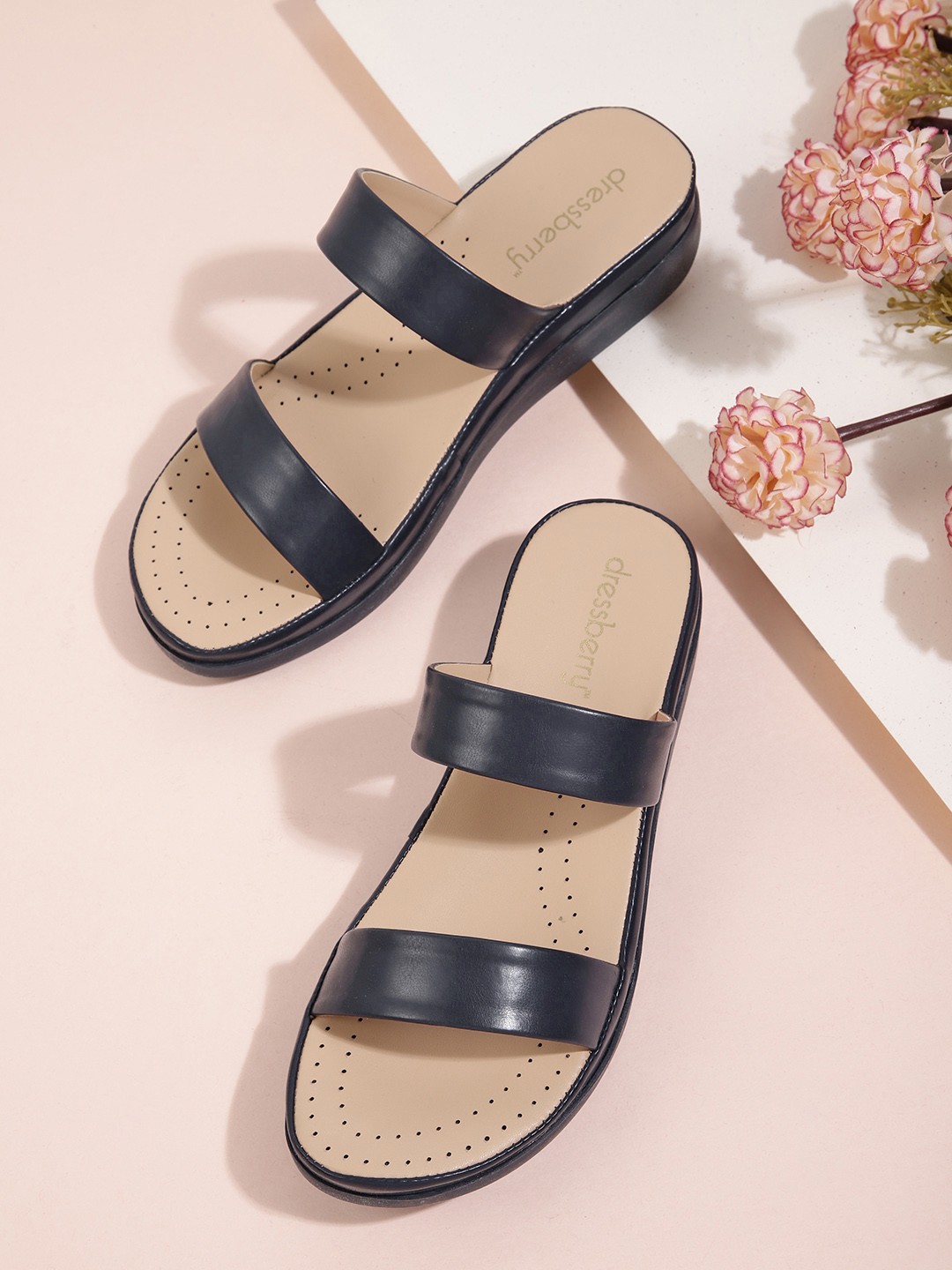 

DressBerry Women Navy Blue Solid Open Toe Flats