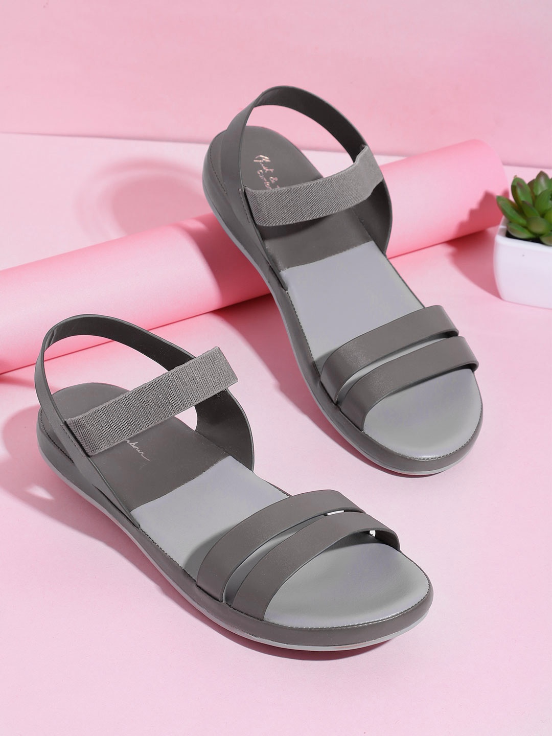 

Mast & Harbour Women Grey Solid Open Toe Flats