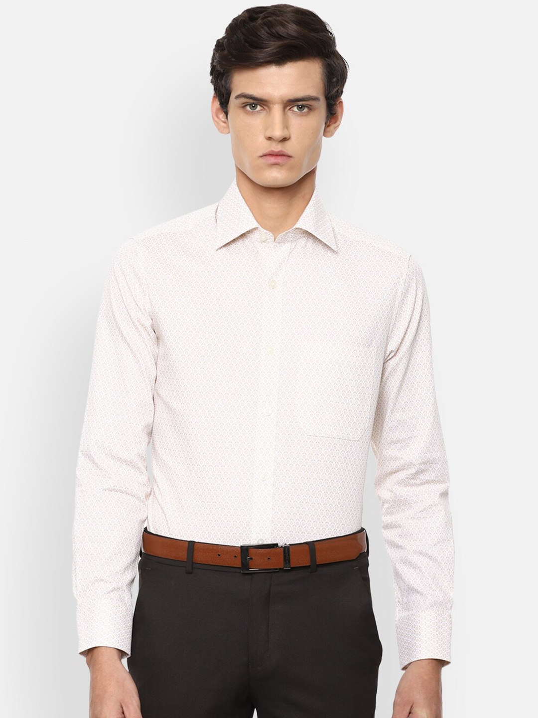 

Louis Philippe Men Cream-Coloured Opaque Printed Formal Shirt