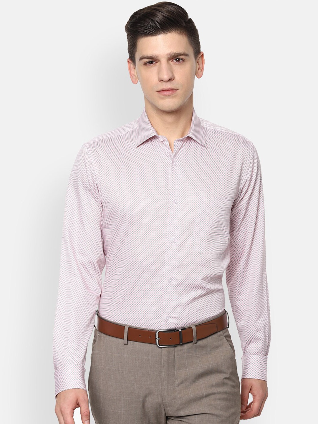 

Louis Philippe Men Pink Printed Opaque Slim Fit Formal Pure Cotton Shirt