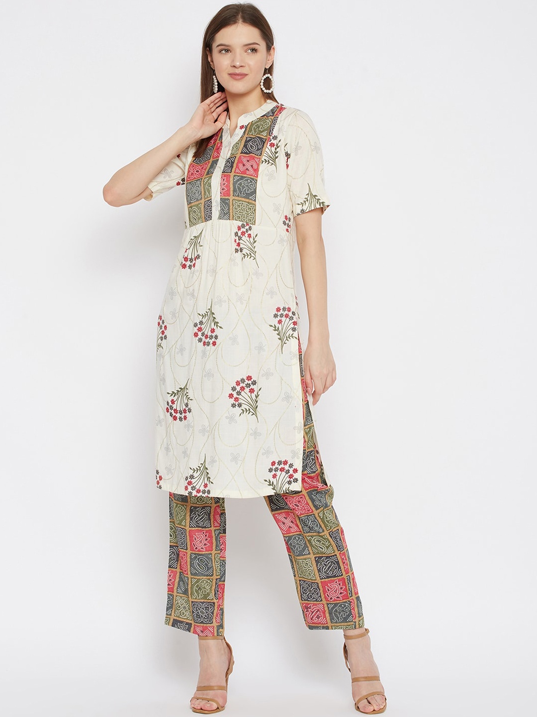 

Imfashini Women Multicoloured Floral Printed Regular Pure Cotton Kurta with Trousers, Multi