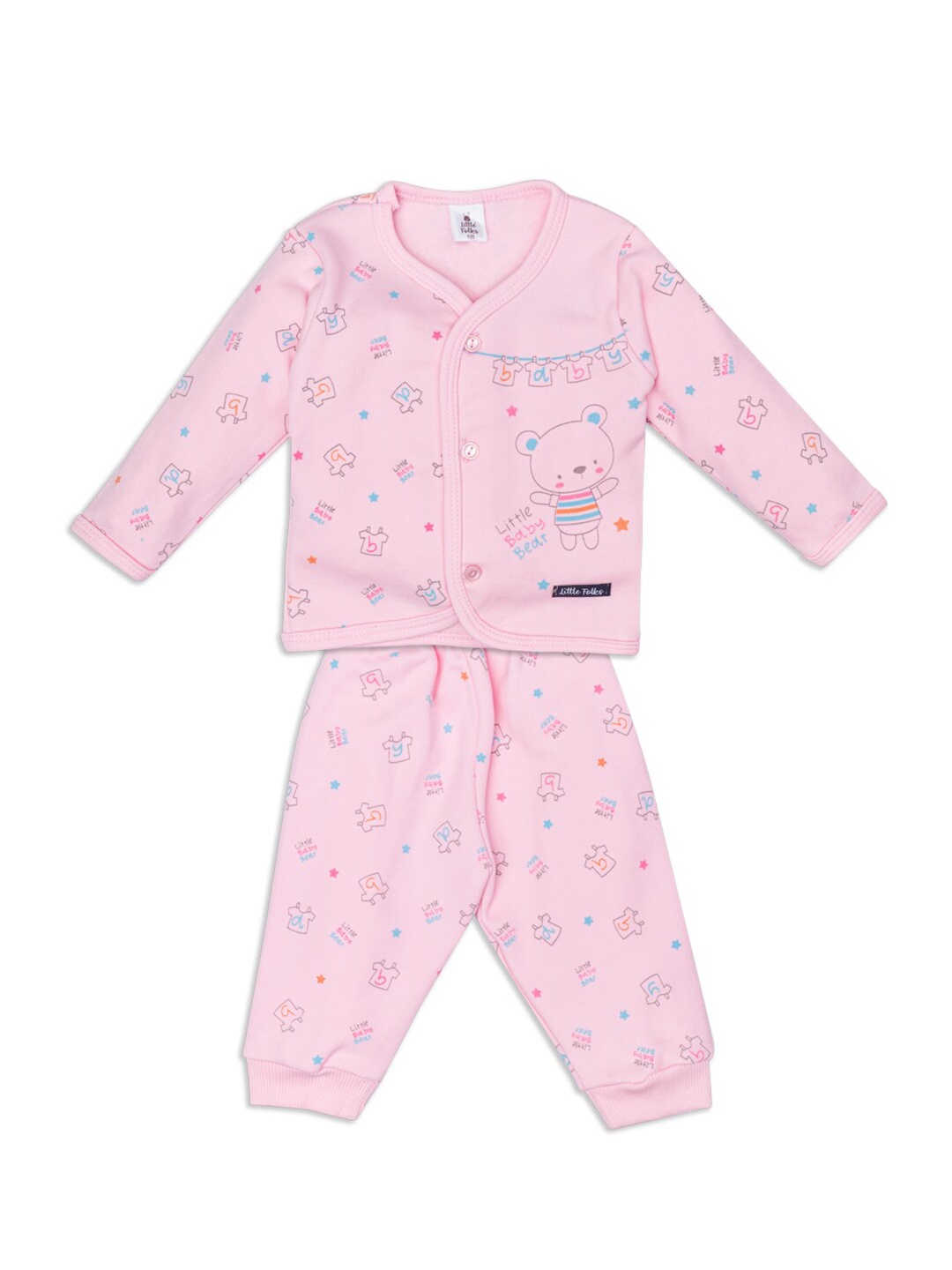 

Little Folks Unisex Kids Pink & Blue Printed T-shirt with Pyjamas
