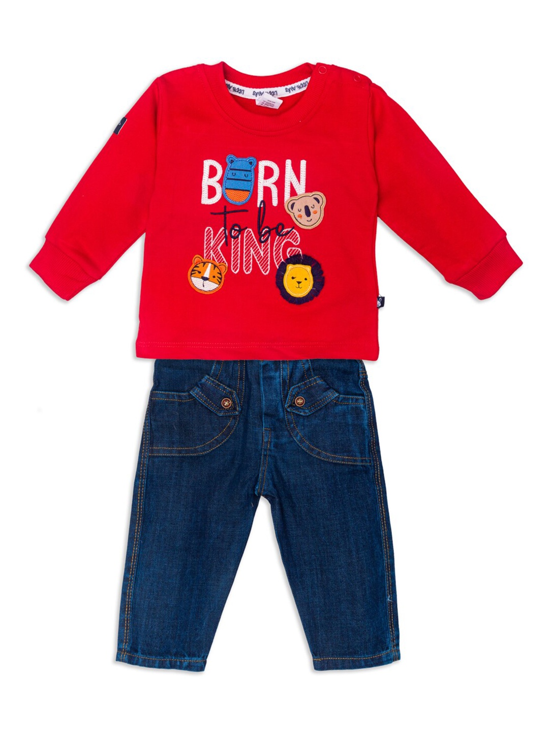

Little Folks Unisex Kids Red & White Printed T-shirt with Trousers