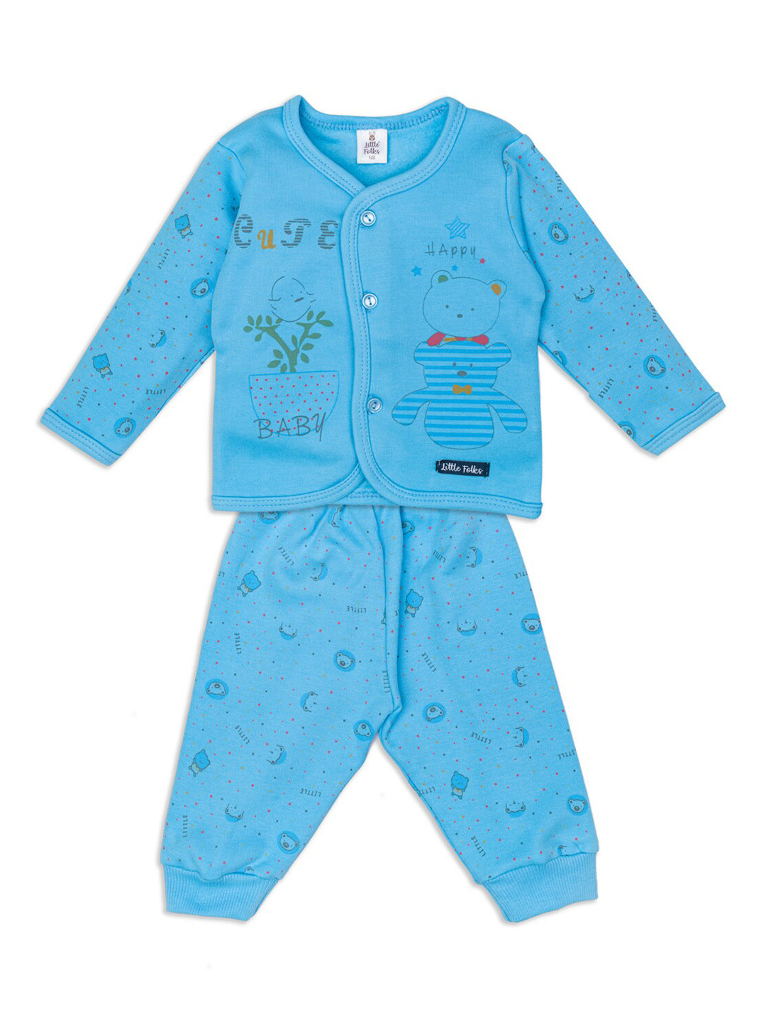 

Little Folks Unisex Kids Blue Printed Fleece Night suit