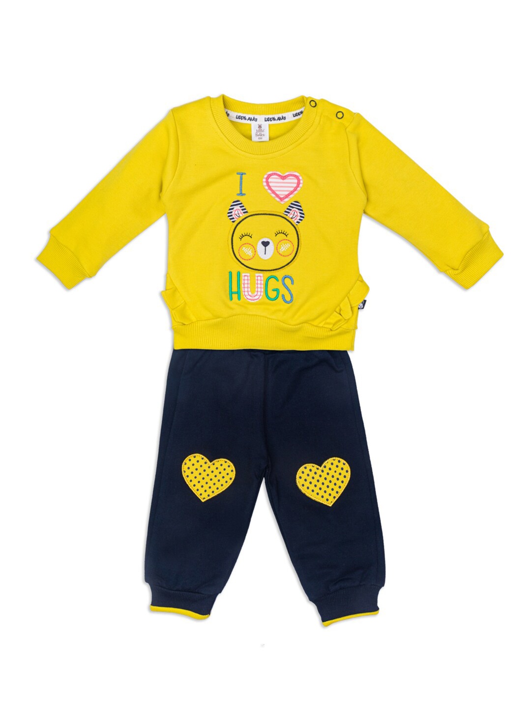

Little Folks Kids Yellow & Navy Blue Printed T-shirt with Pyjamas