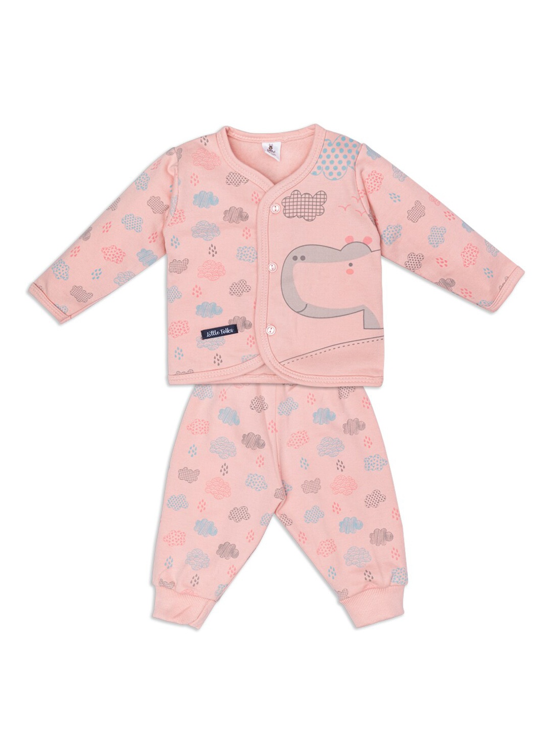 

Little Folks Unisex Kids Peach-Coloured & Blue Printed T-shirt with Pyjamas