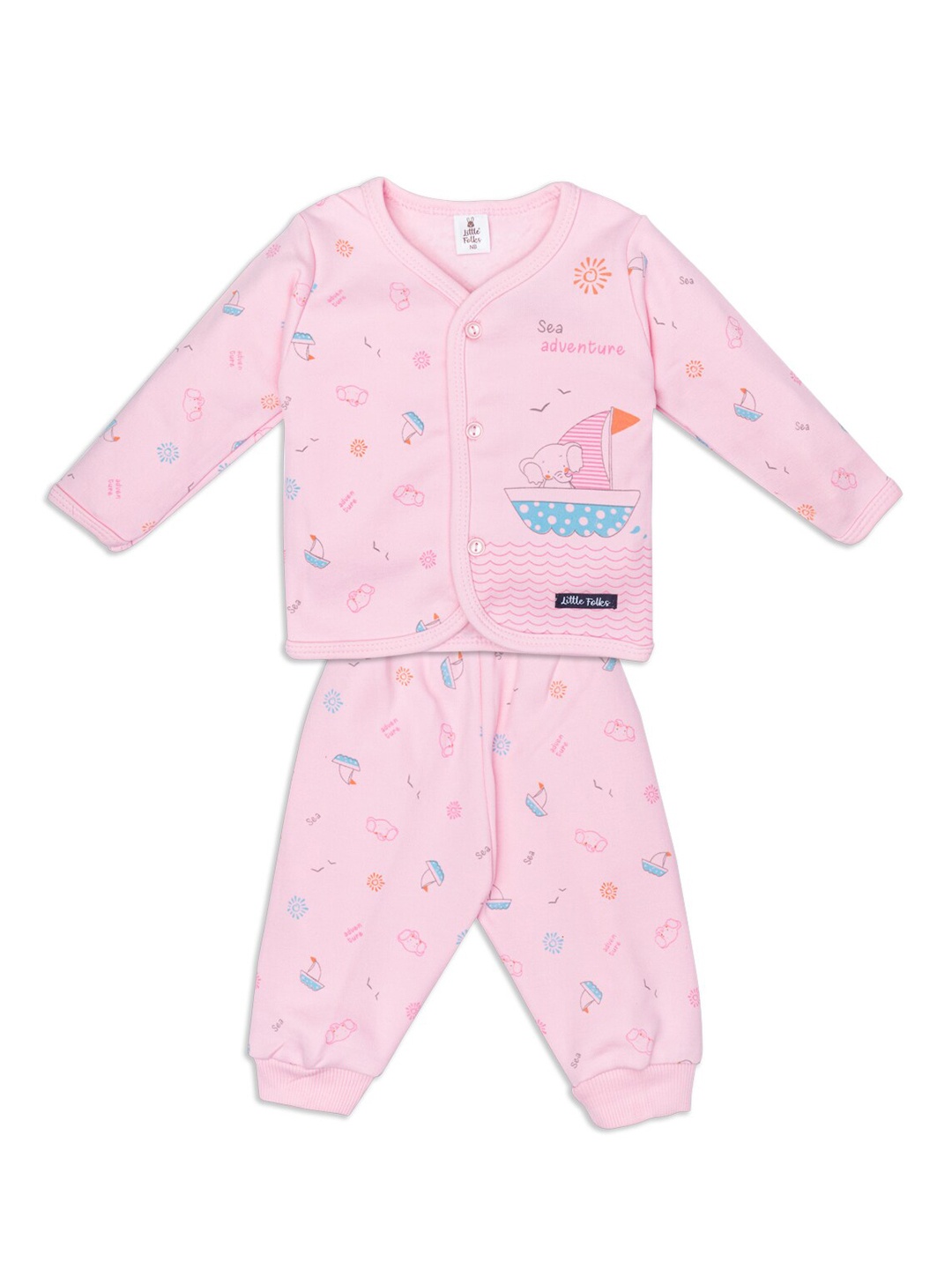 

Little Folks Kids Pink & Blue Printed Fleece 2 Pc Night Suit