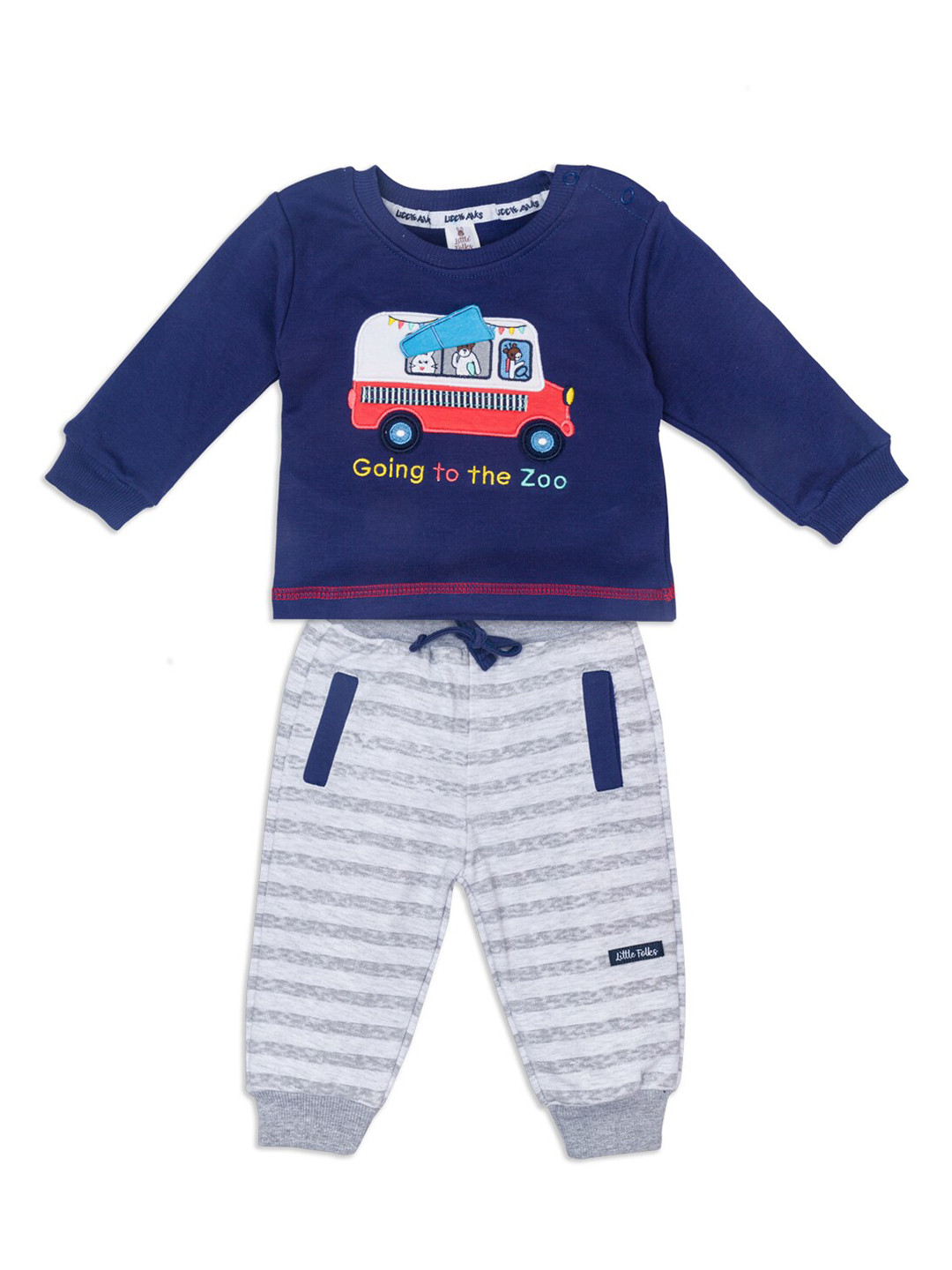 

Little Folks Unisex Kids Blue & Grey Printed T-shirt With Trousers