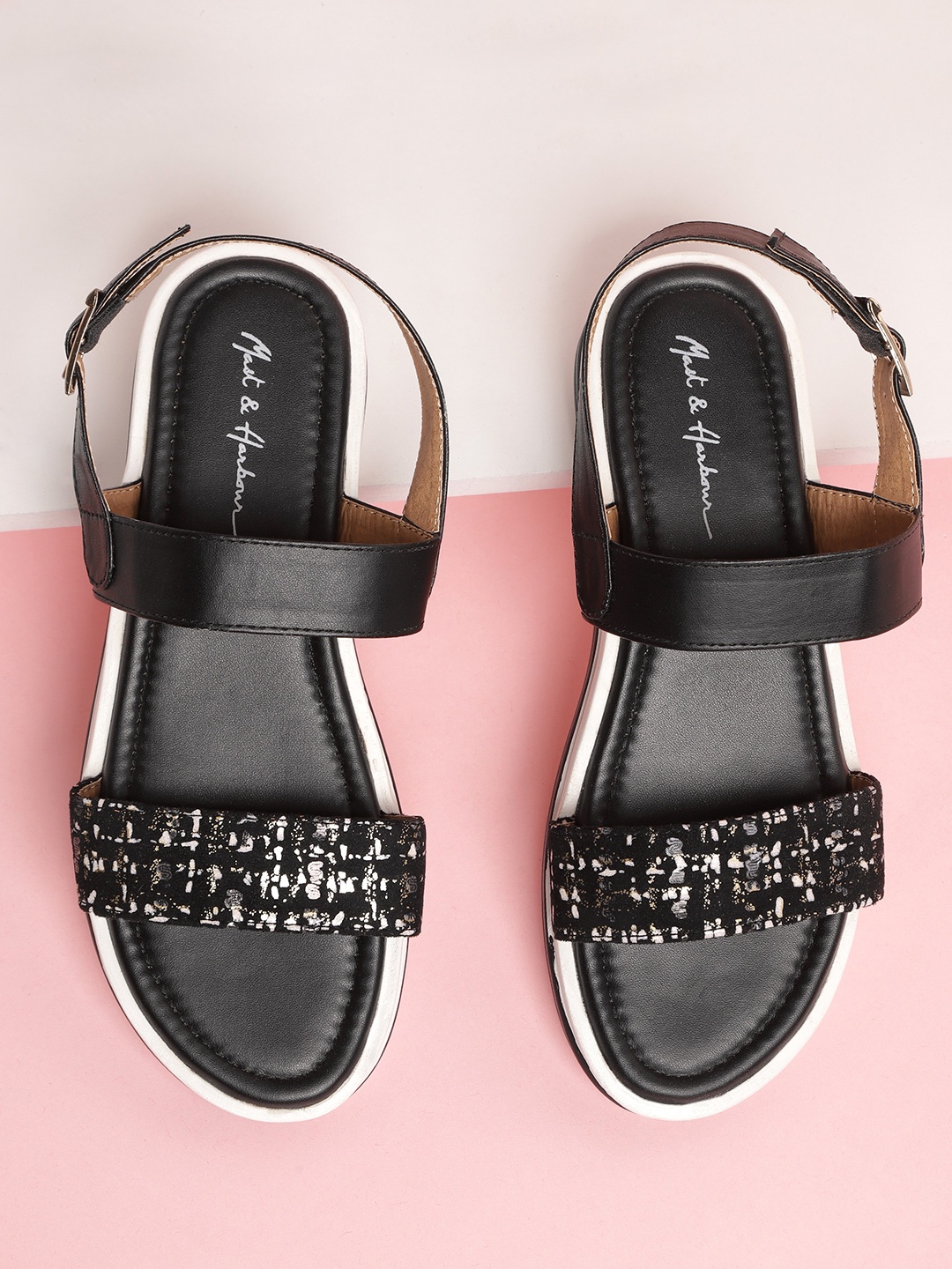 

Mast & Harbour Black & White Printed Flatform Heels