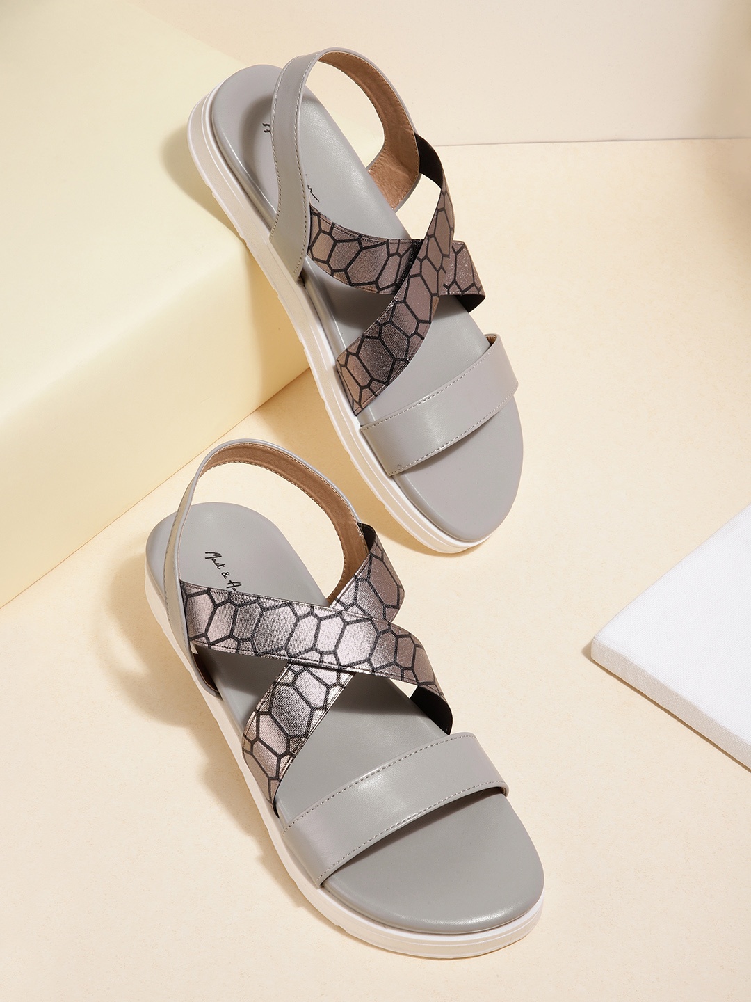 

Mast & Harbour Women Printed Open Toe Flats, Grey