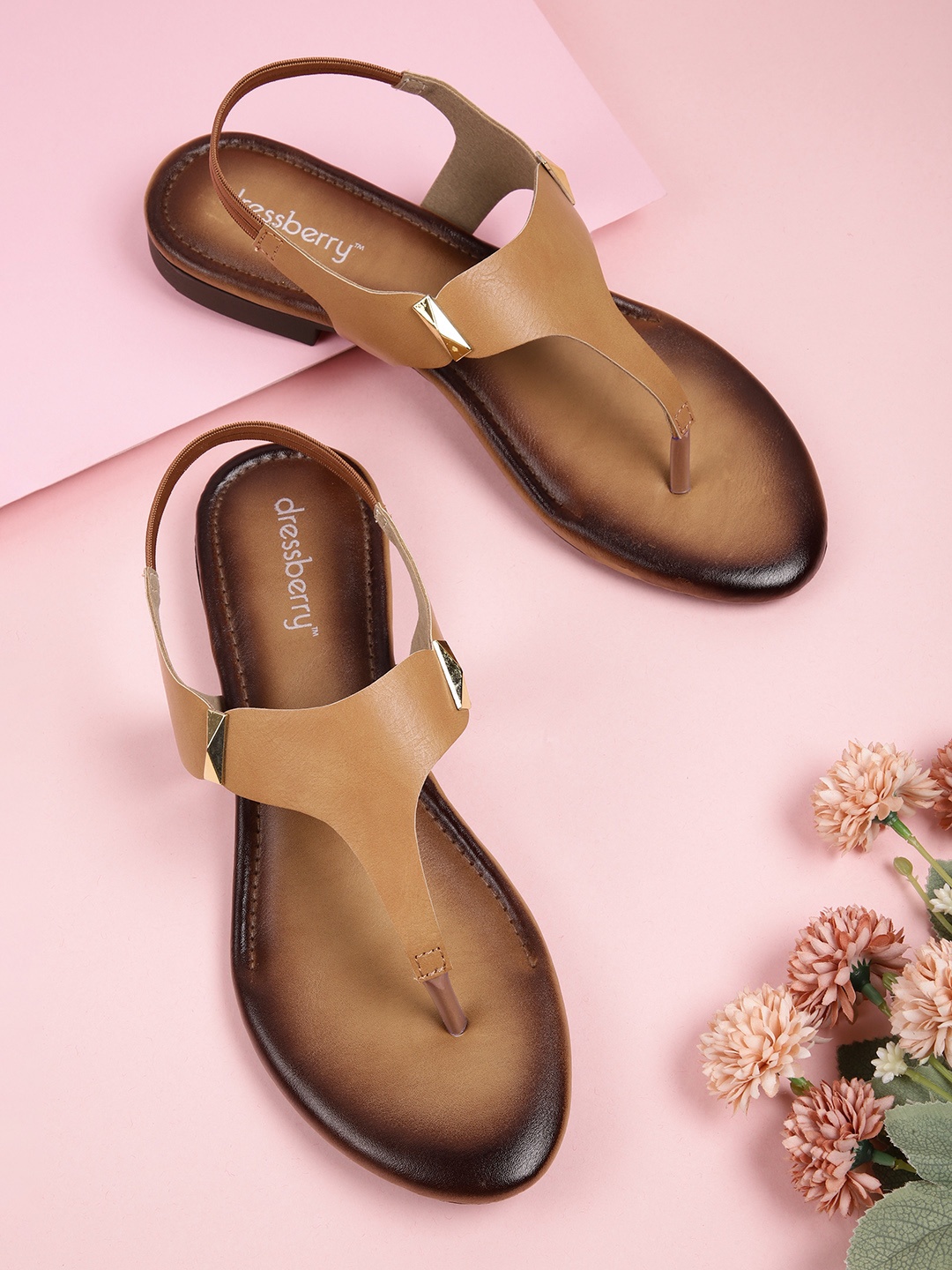 

DressBerry Women T-Strap Flats, Tan