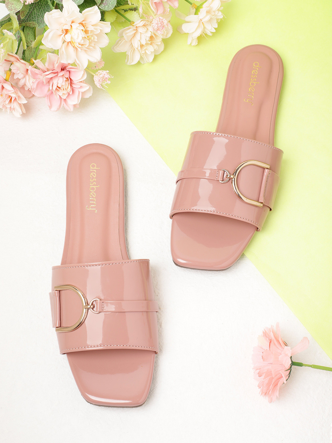 

DressBerry Women Dusty Pink Solid Open Toe Flats, Rose