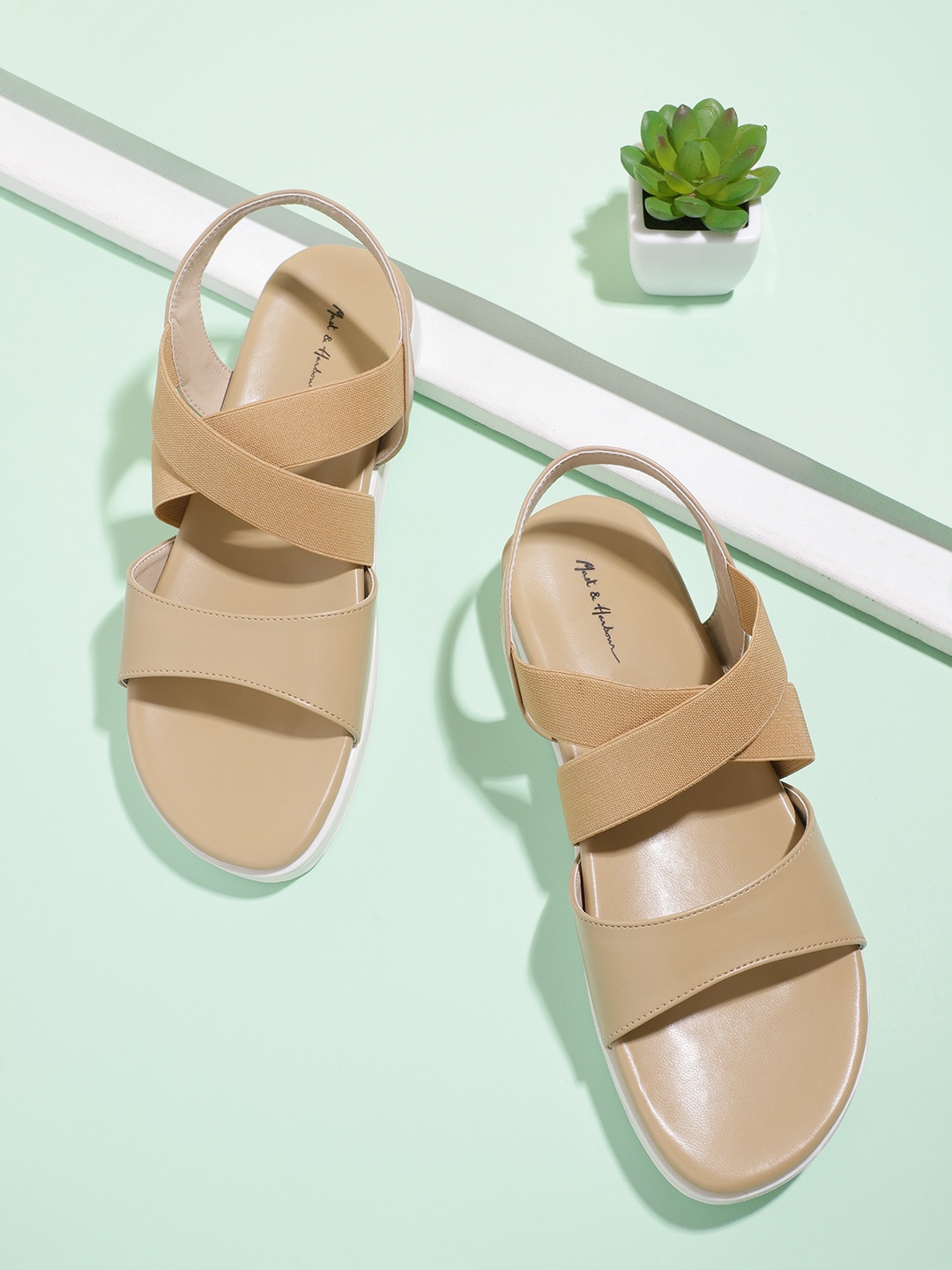 

Mast & Harbour Women Criss-Cross Open Toe Flats, Beige