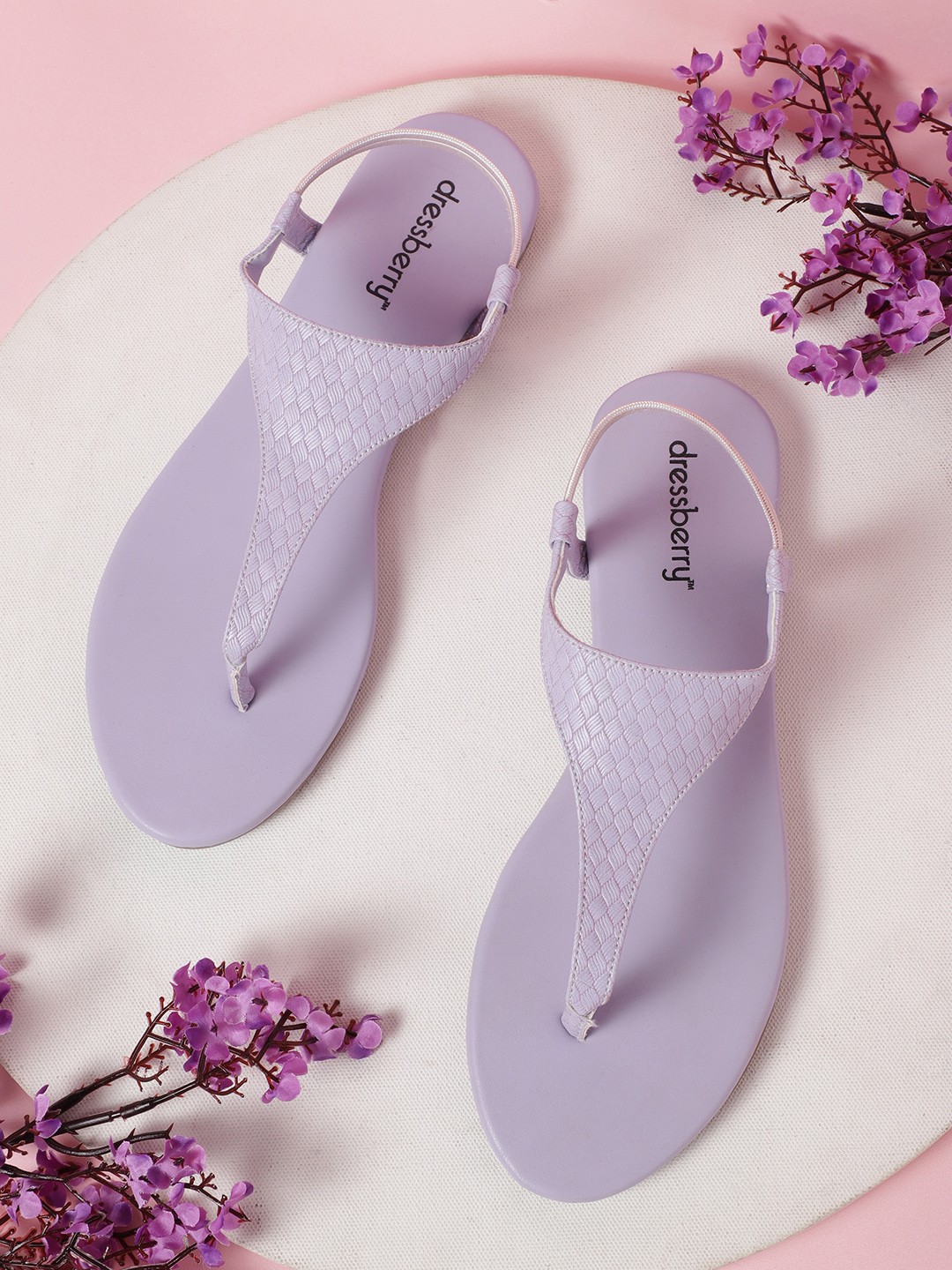 

DressBerry Women Lavender Textured Open Toe Flats