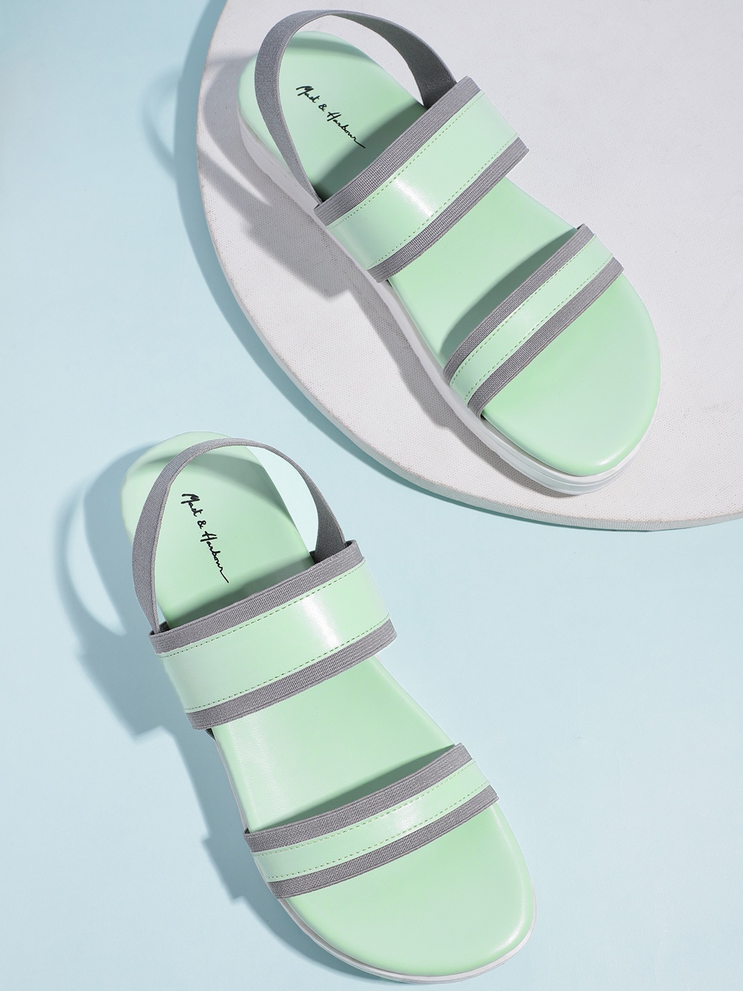 

Mast & Harbour Women Striped Open Toe Flats, Green