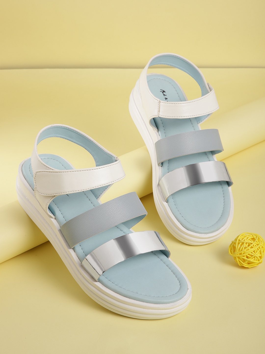 

Mast & Harbour Women Colourblocked Flatform Heel Sandals, Blue