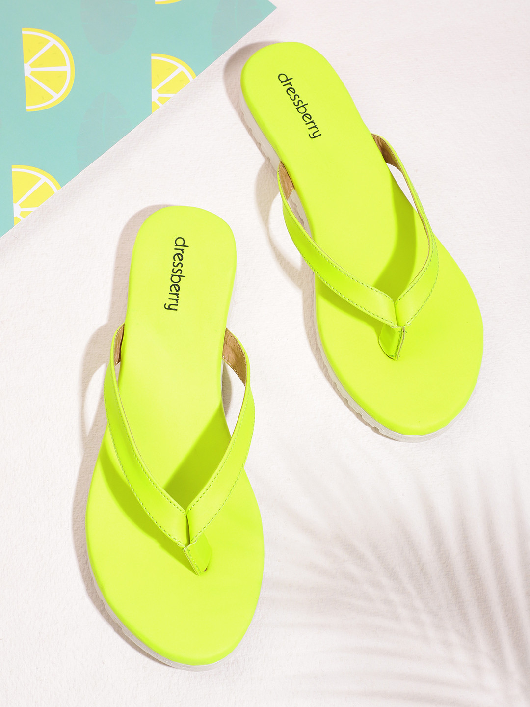 

DressBerry Women Fluorescent Green Solid Open Toe Flats