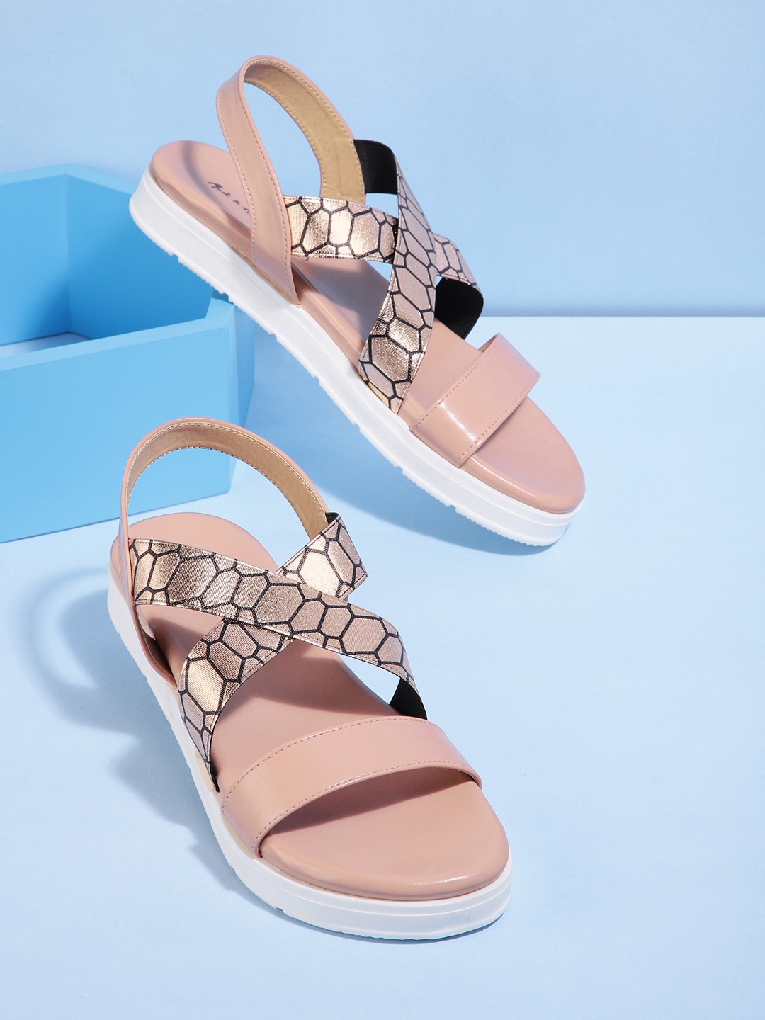 

Mast & Harbour Women Printed Open Toe Flats, Rose