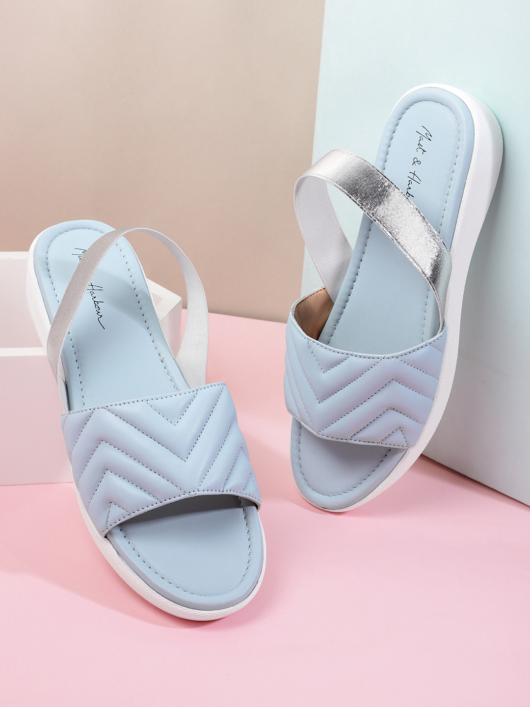 

Mast & Harbour Women Blue Quilted Comfort Sandals