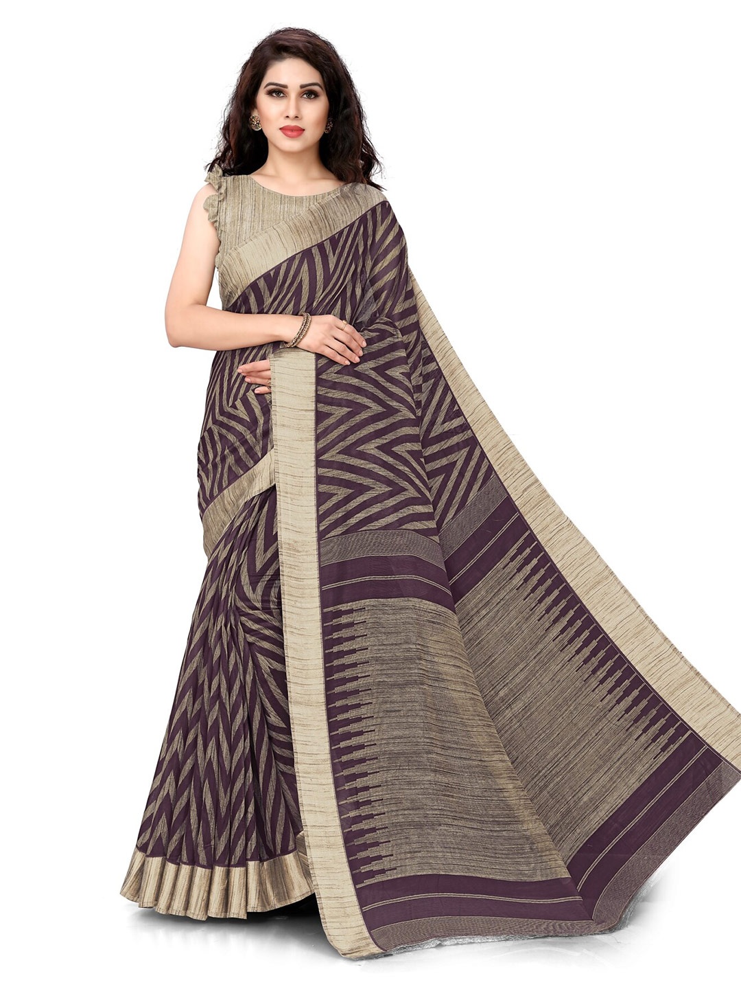 

KALINI Purple & Beige Leheriya Zari Leheriya Saree