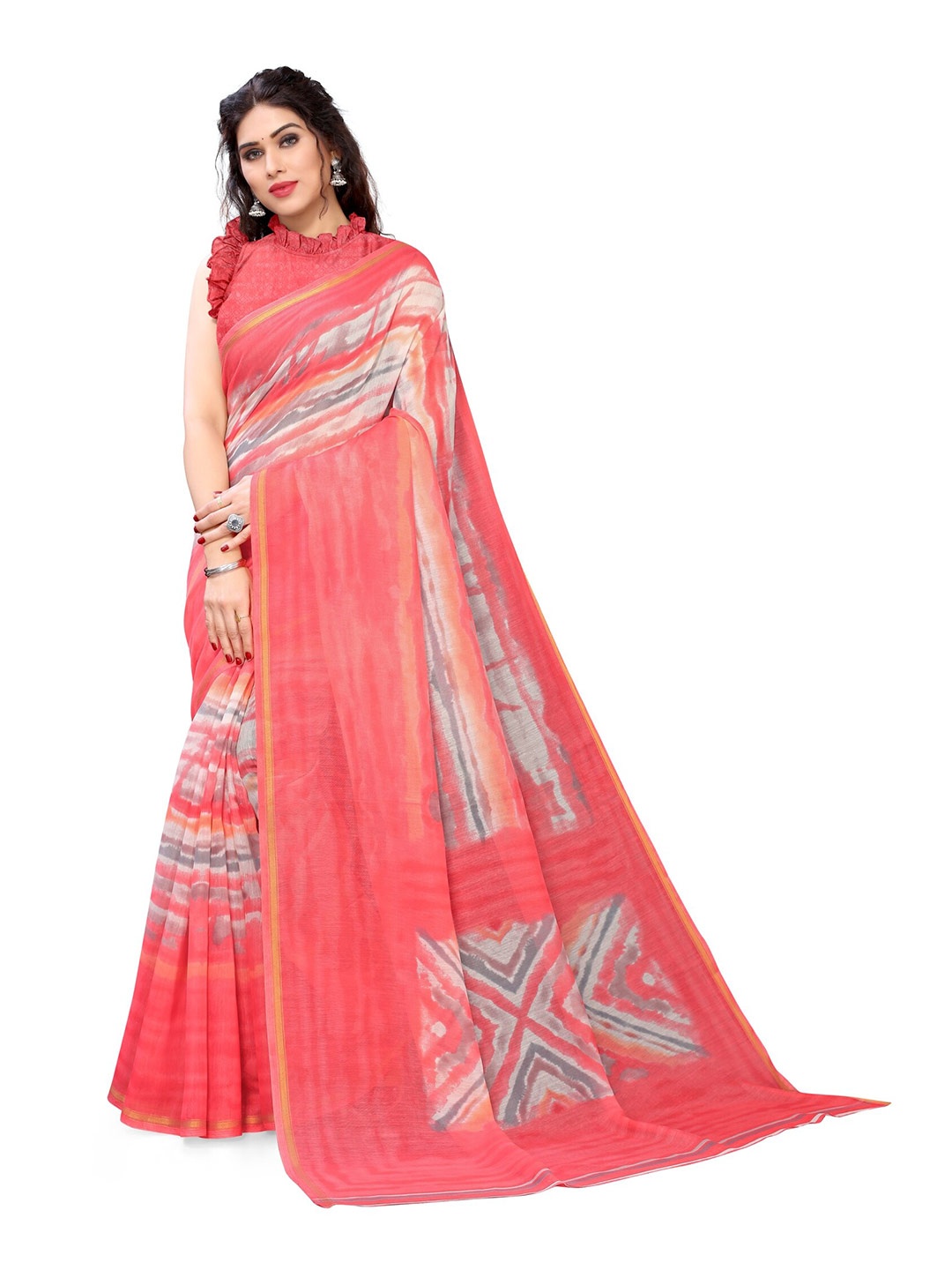 

KALINI Pink & Off White Abstract Printed Saree