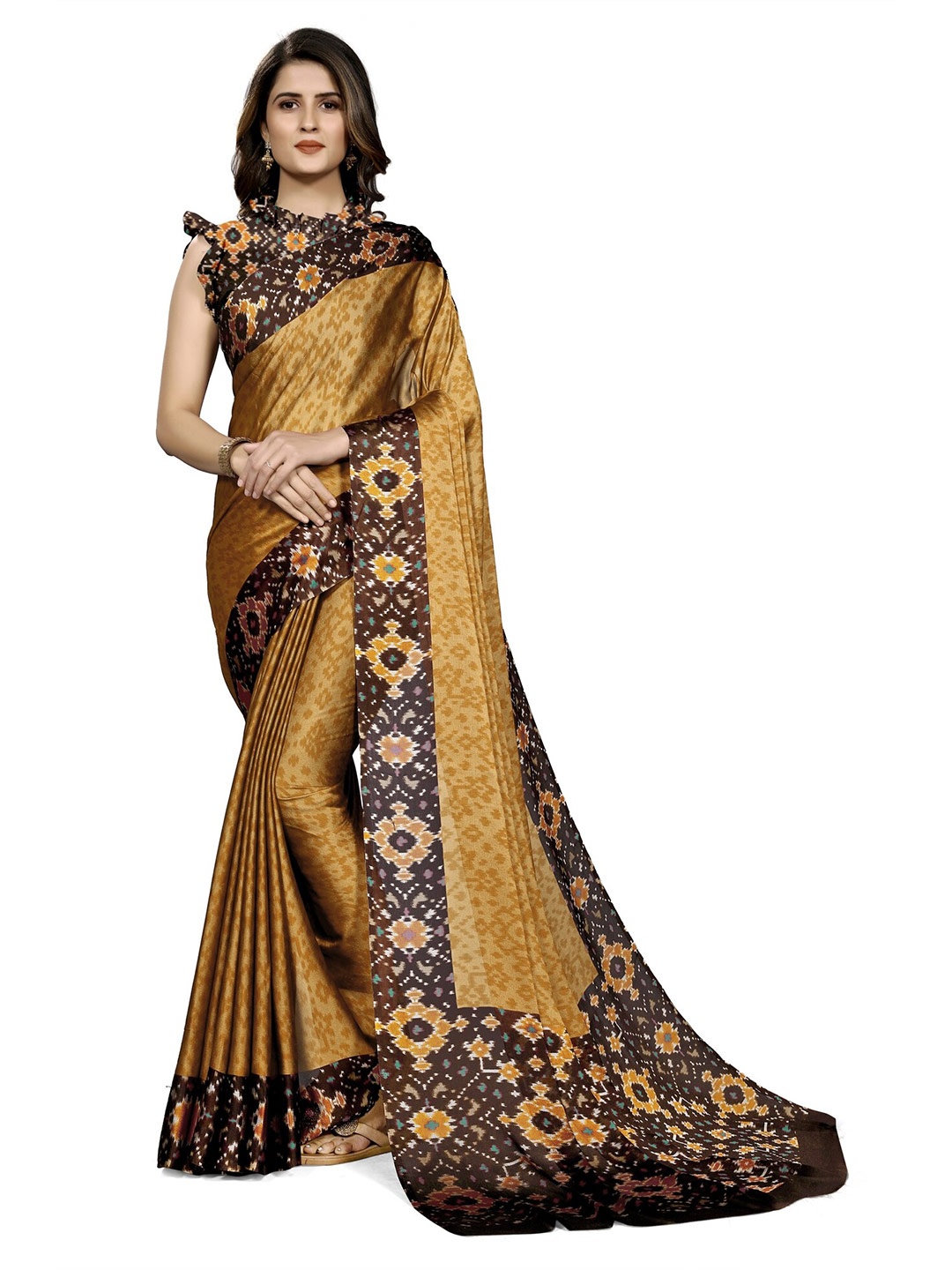 

KALINI Mustard & Brown Chiffon Saree
